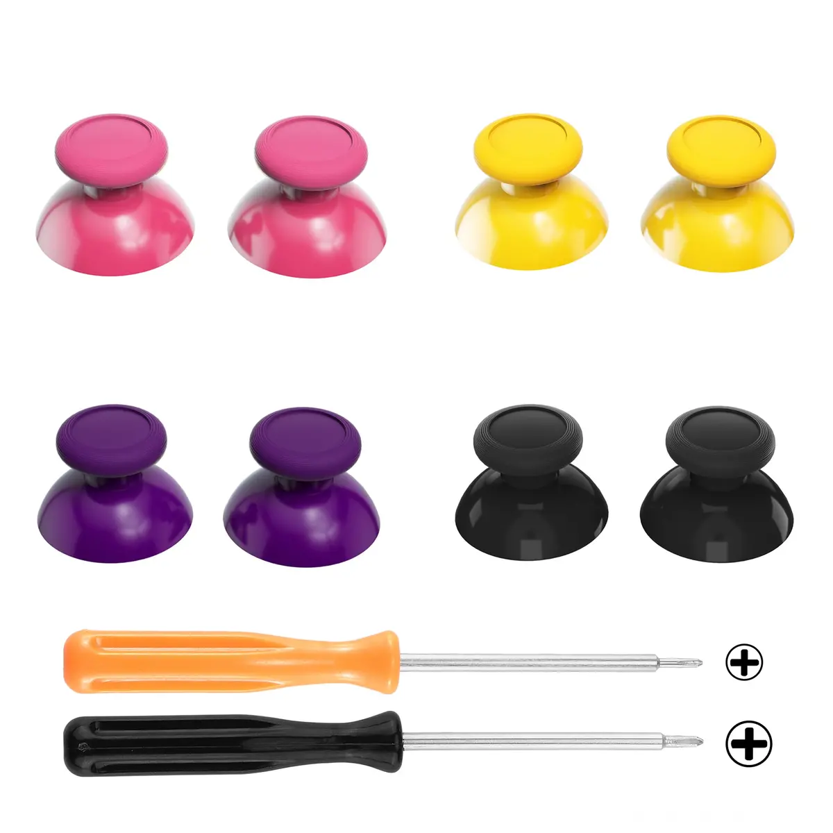 Extremerate 4 Pairs Replacement 3D Joystick Thumbsticks For Nintendo Switch Pro Controller - Yellow & Purple & Pink & Black 1