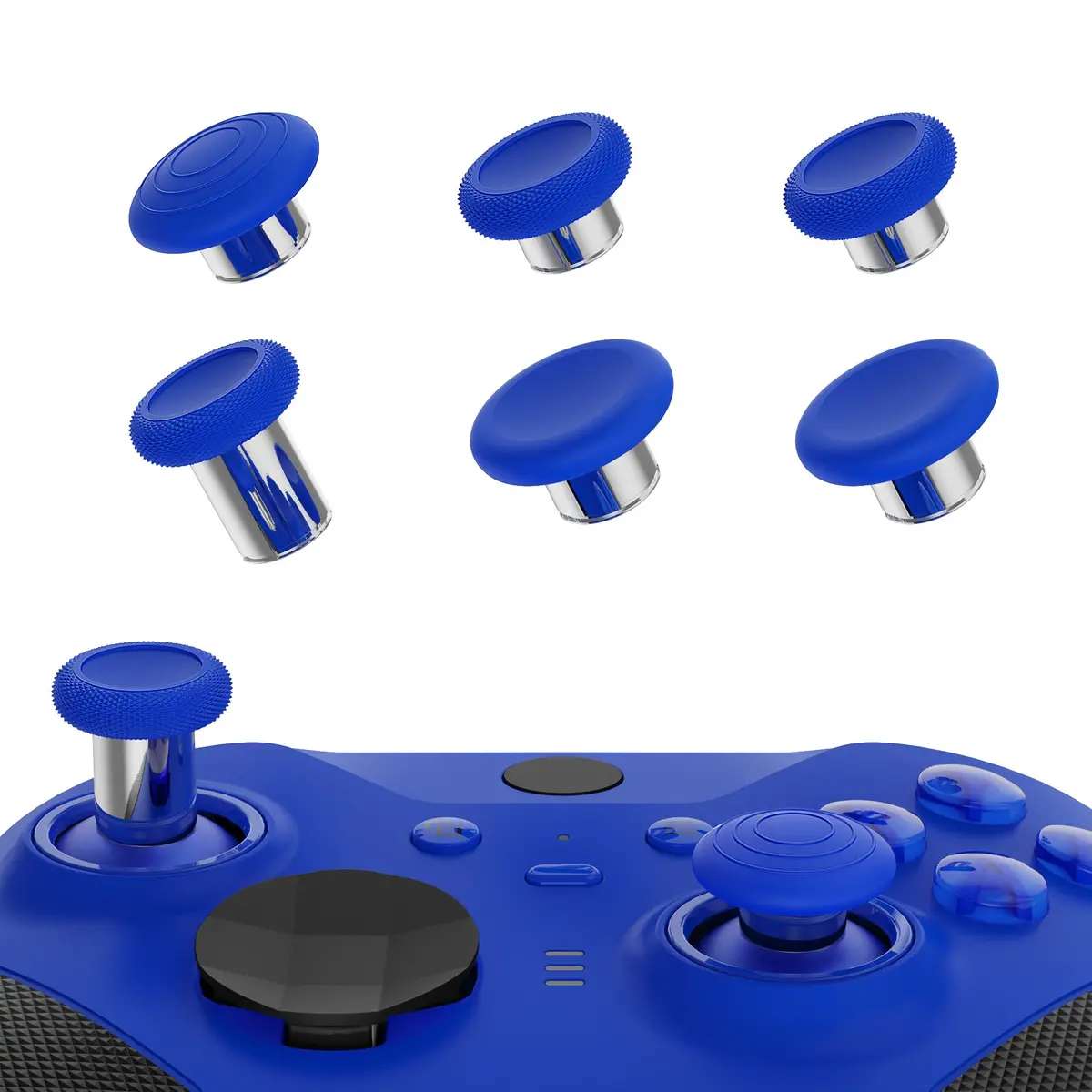 Extremerate 6 In 1 Metal Replacement Thumbsticks For Xbox Elite Series 2 & Elite 2 Core Controller (Model 1797) - Blue & Metallic Silver 1