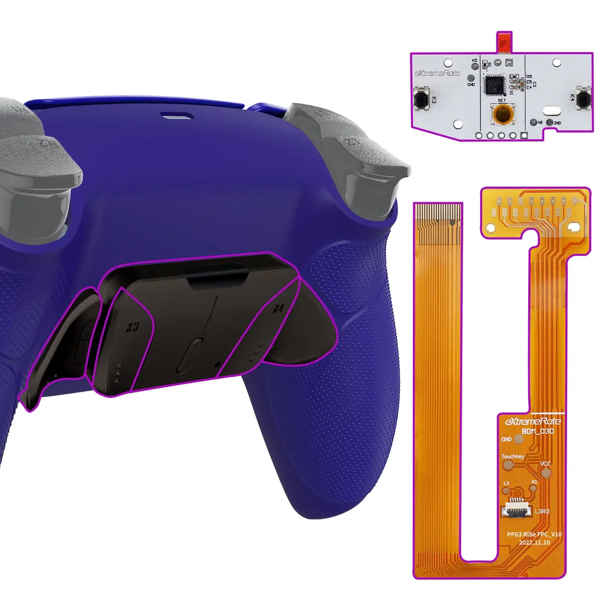 Extremerate Black Real Metal Buttons (Rmb) Version Rise4 Remap Kit For Ps5 Controller Bdm-030/040/050 - Rubberized Cobalt Blue 1