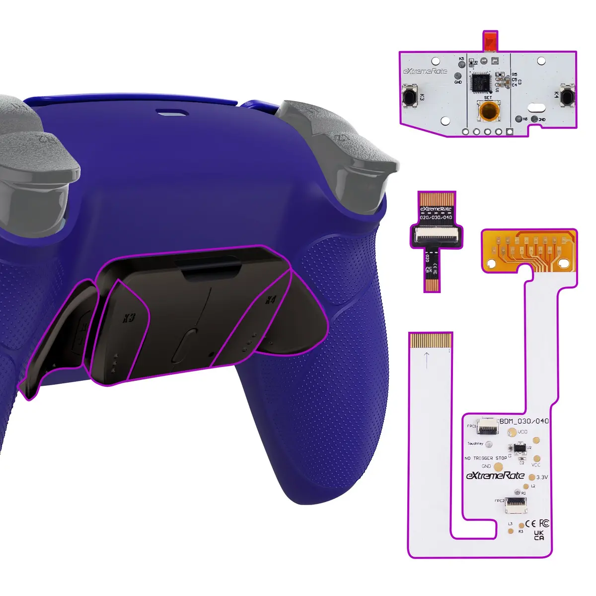 Extremerate Black Real Metal Buttons (Rmb) Version Rise4 V3 Remap Kit For Ps5 Controller Bdm-030/040/050 - Rubberized Cobalt Blue 1