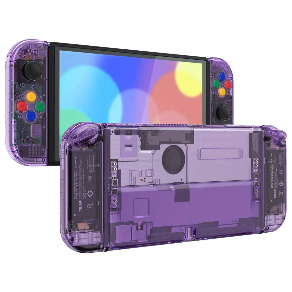 Extremerate Custom Replacement Full Set Shell With Buttons For Nintendo Switch Oled - Crystal Clear Atomic Purple 1