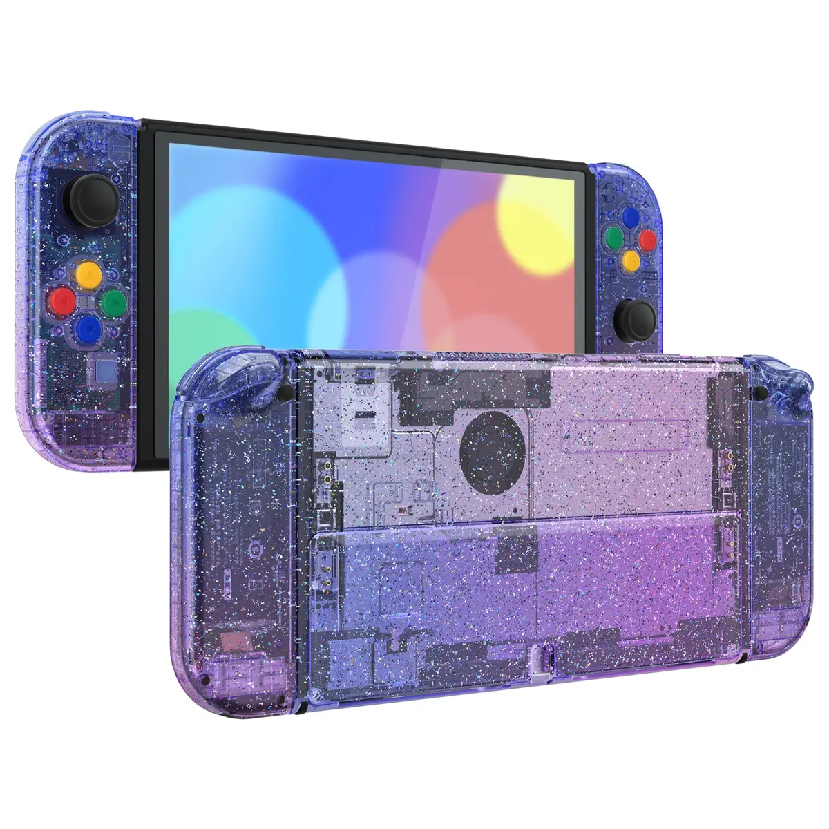 Extremerate Custom Replacement Full Set Shell With Buttons For Nintendo Switch Oled - Glitter Gradient Translucent Bluebell 1