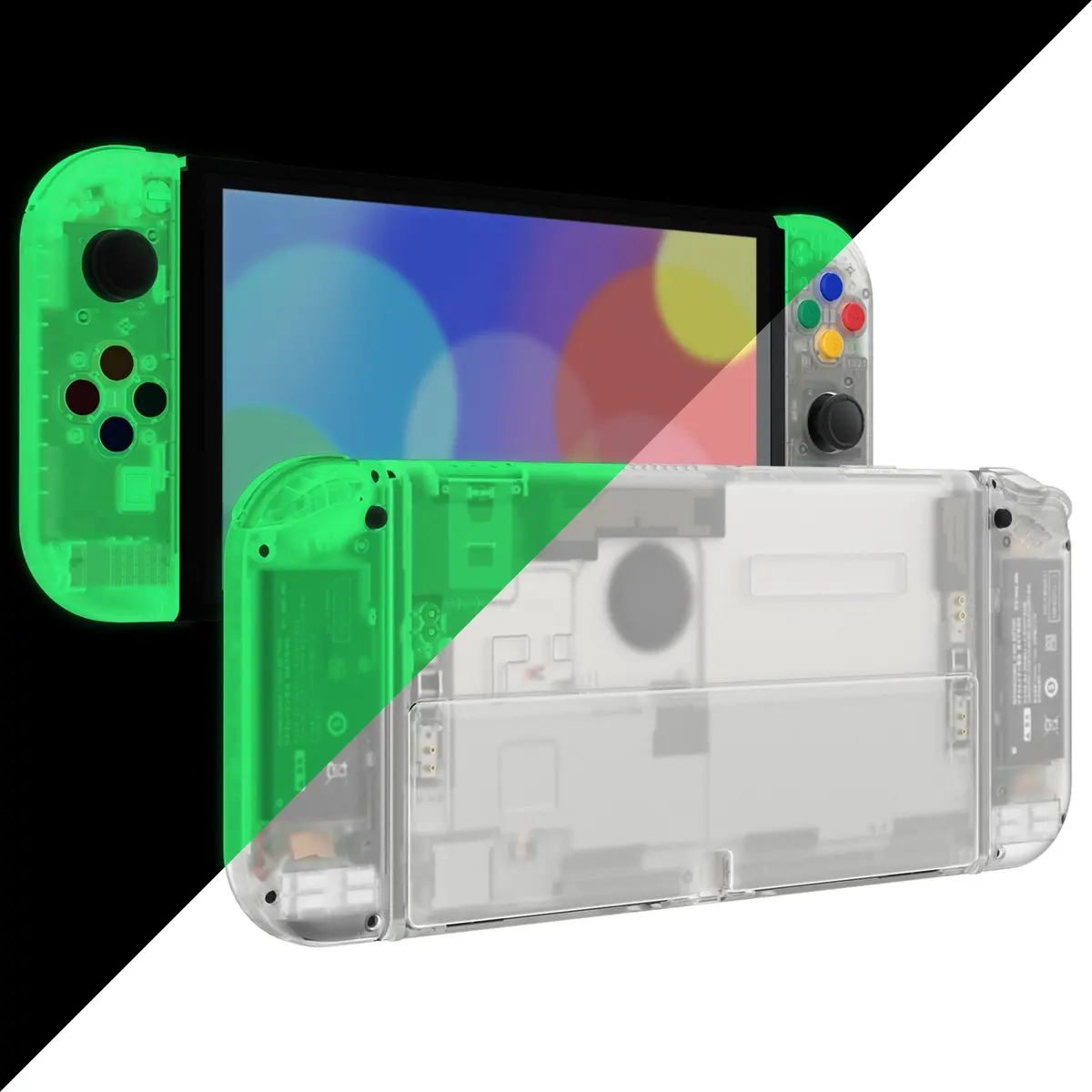 Extremerate Custom Replacement Full Set Shell With Buttons For Nintendo Switch Oled - Glow In Dark - Green 1