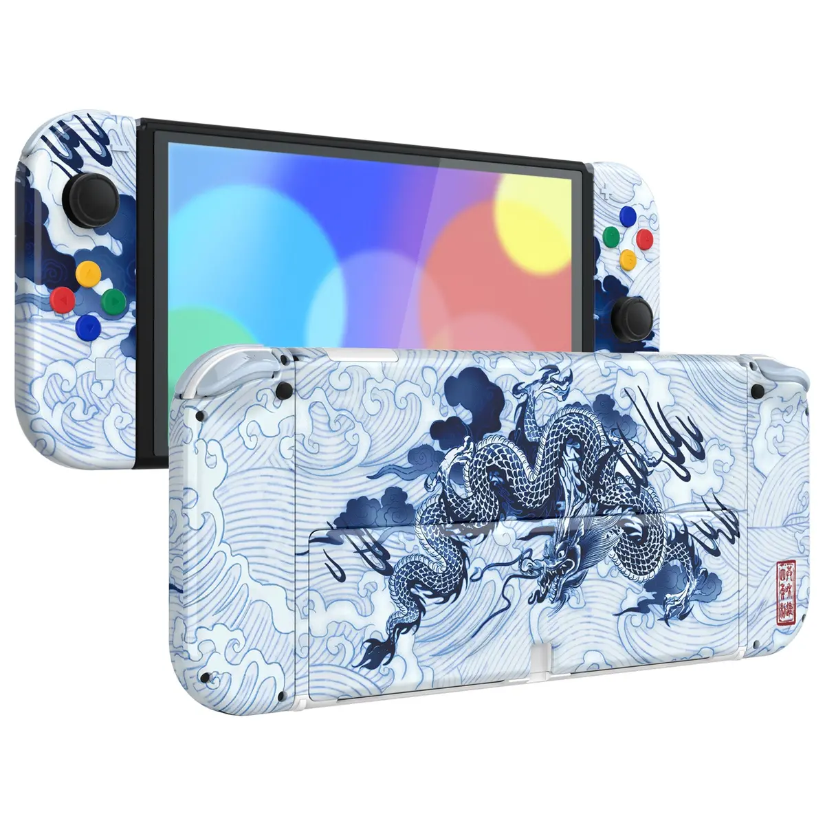 Extremerate Custom Replacement Full Set Shell With Buttons For Nintendo Switch Oled - Porcelain Dragon 1