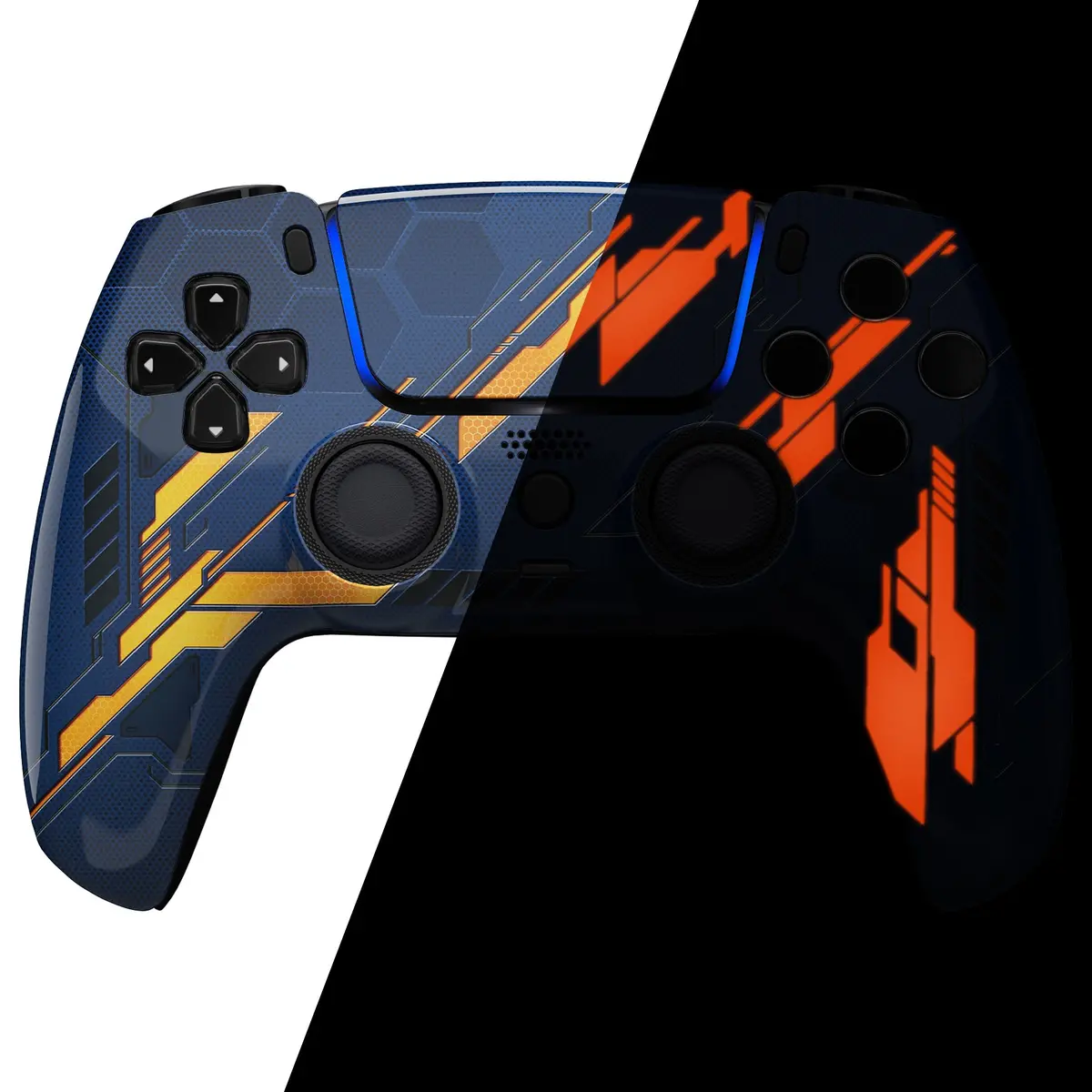 Extremerate Luna Redesigned Replacement Front Shell With Touchpad Compatible With Ps5 Controller Bdm-010/020/030/040/050 - Glow In Dark Mecha - Orange 2