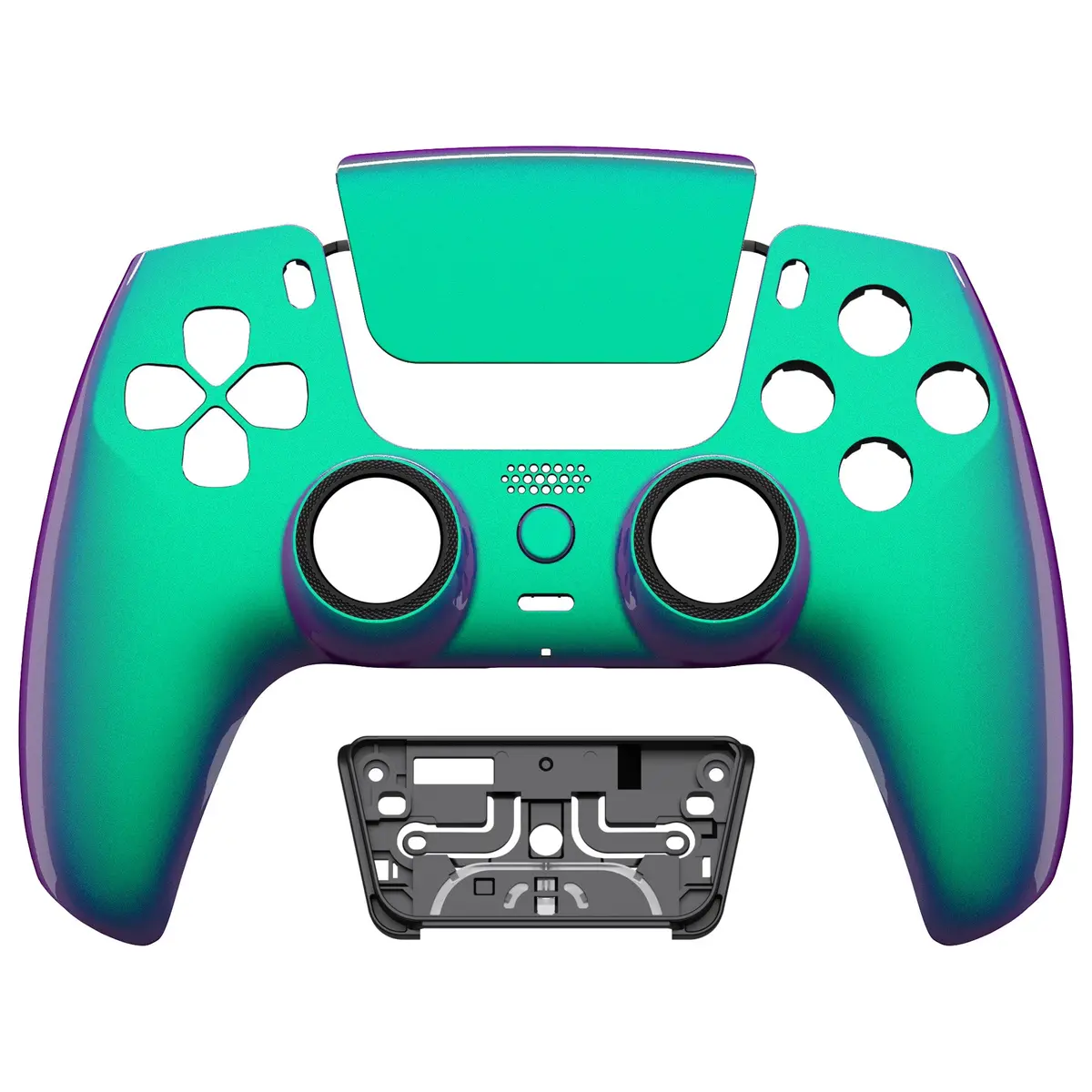 Extremerate Luna Redesigned Replacement Front Shell With Touchpad Compatible With Ps5 Controller Bdm-010/020/030/040/050 - Chameleon Green Purple 1