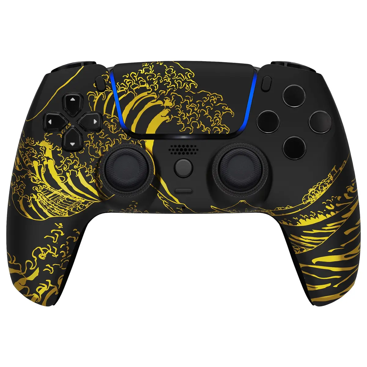 Extremerate Luna Redesigned Replacement Front Shell With Touchpad Compatible With Ps5 Controller Bdm-010/020/030/040/050/060 - The Great Golden Wave Off Kanagawa - Black 2