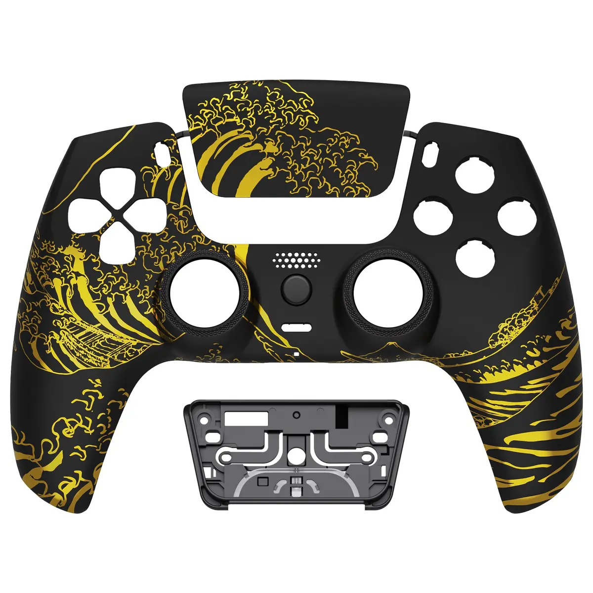 Extremerate Luna Redesigned Replacement Front Shell With Touchpad Compatible With Ps5 Controller Bdm-010/020/030/040/050/060 - The Great Golden Wave Off Kanagawa - Black 1