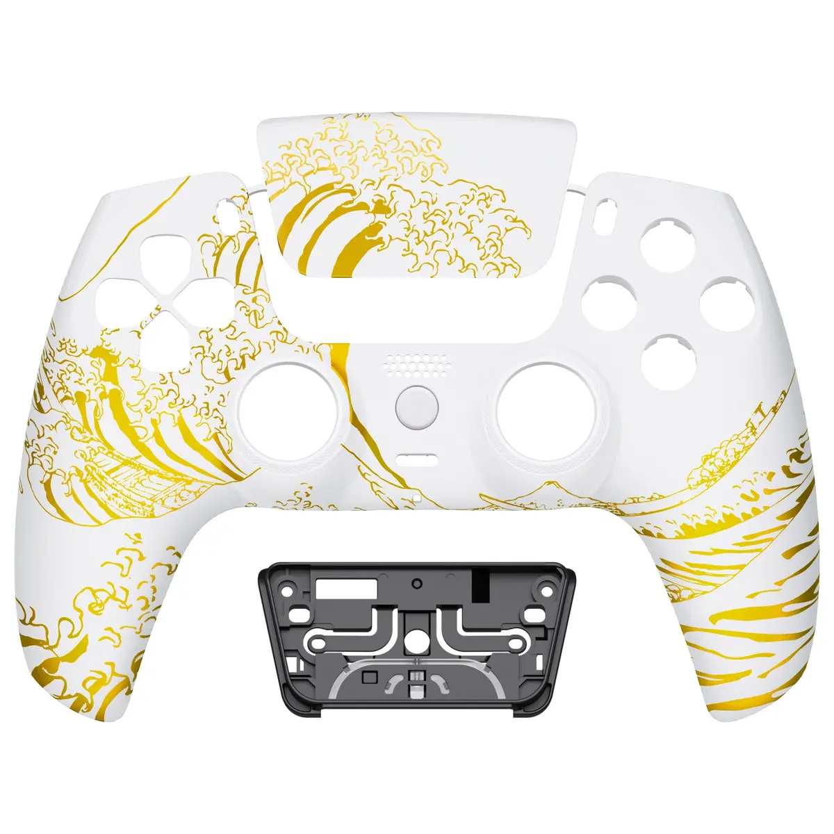 Extremerate Luna Redesigned Replacement Front Shell With Touchpad Compatible With Ps5 Controller Bdm-010/020/030/040/050 - The Great Golden Wave Off Kanagawa - White 1