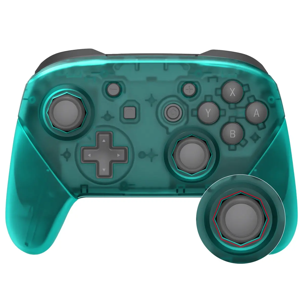 Extremerate Octagonal Gated Sticks Design Replacement Full Set Shell Faceplate Backplate Handles For Nintendo Switch Pro - Emerald Green 1