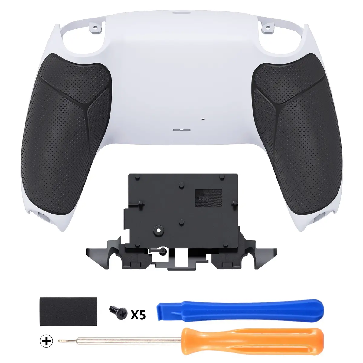 Extremerate Performance Grip Replacement Back Housing Bottom Shell For Ps5 Controller Bdm-010/020/030/040/050/060 - Rubberized Black White 1