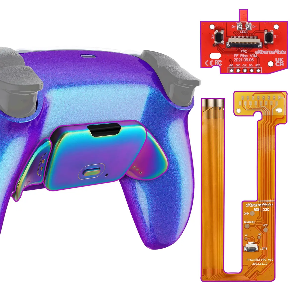 Extremerate Rainbow Aura Blue & Purple Real Metal Buttons (Rmb) Version Rise Remap Kit For Ps5 Controller Bdm-030/040/050 - Chameleon Purple Blue 1