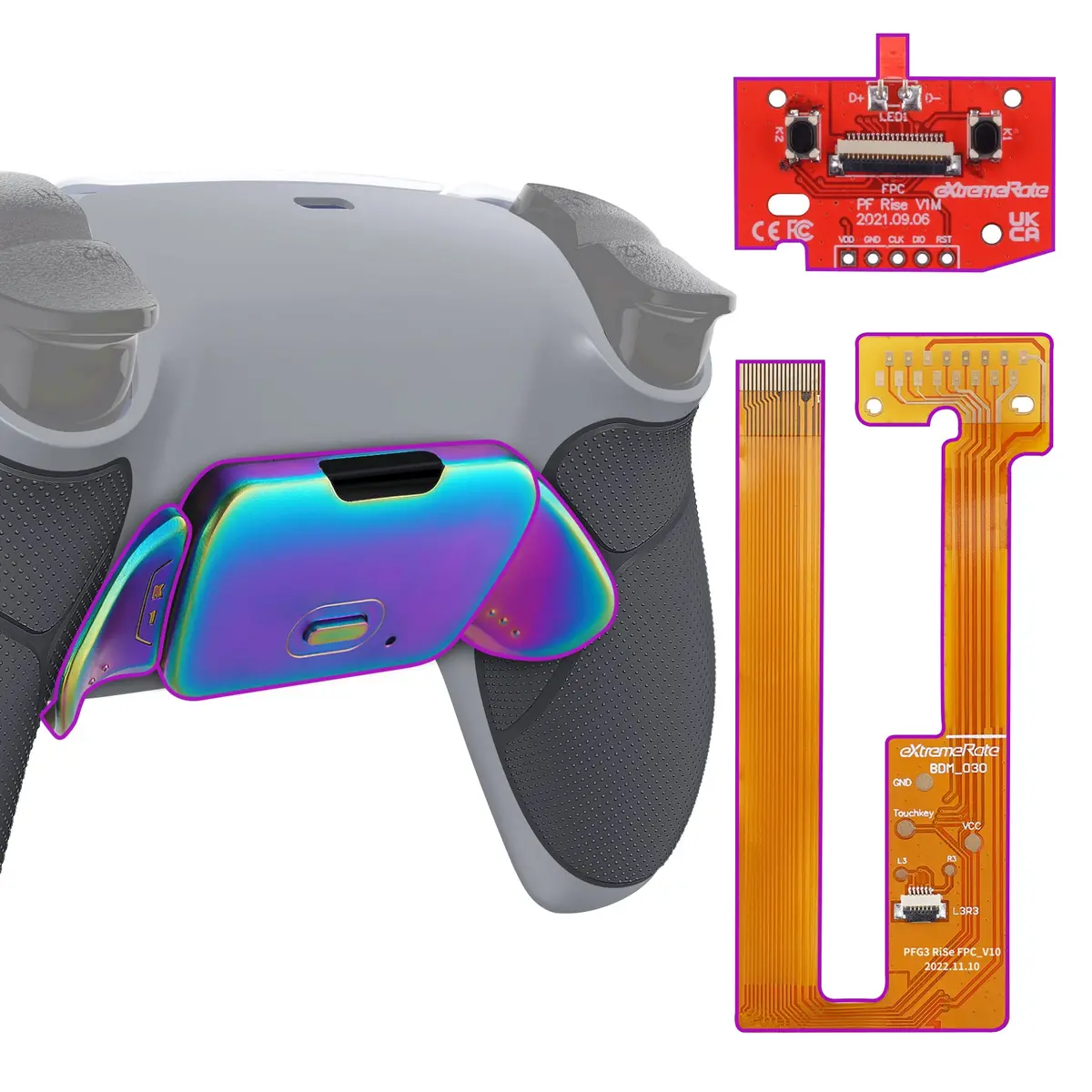 Extremerate Rainbow Aura Blue & Purple Real Metal Buttons (Rmb) Version Rise Remap Kit For Ps5 Controller Bdm-030/040/050 - Rubberized New Hope Gray & Classic Gray 1