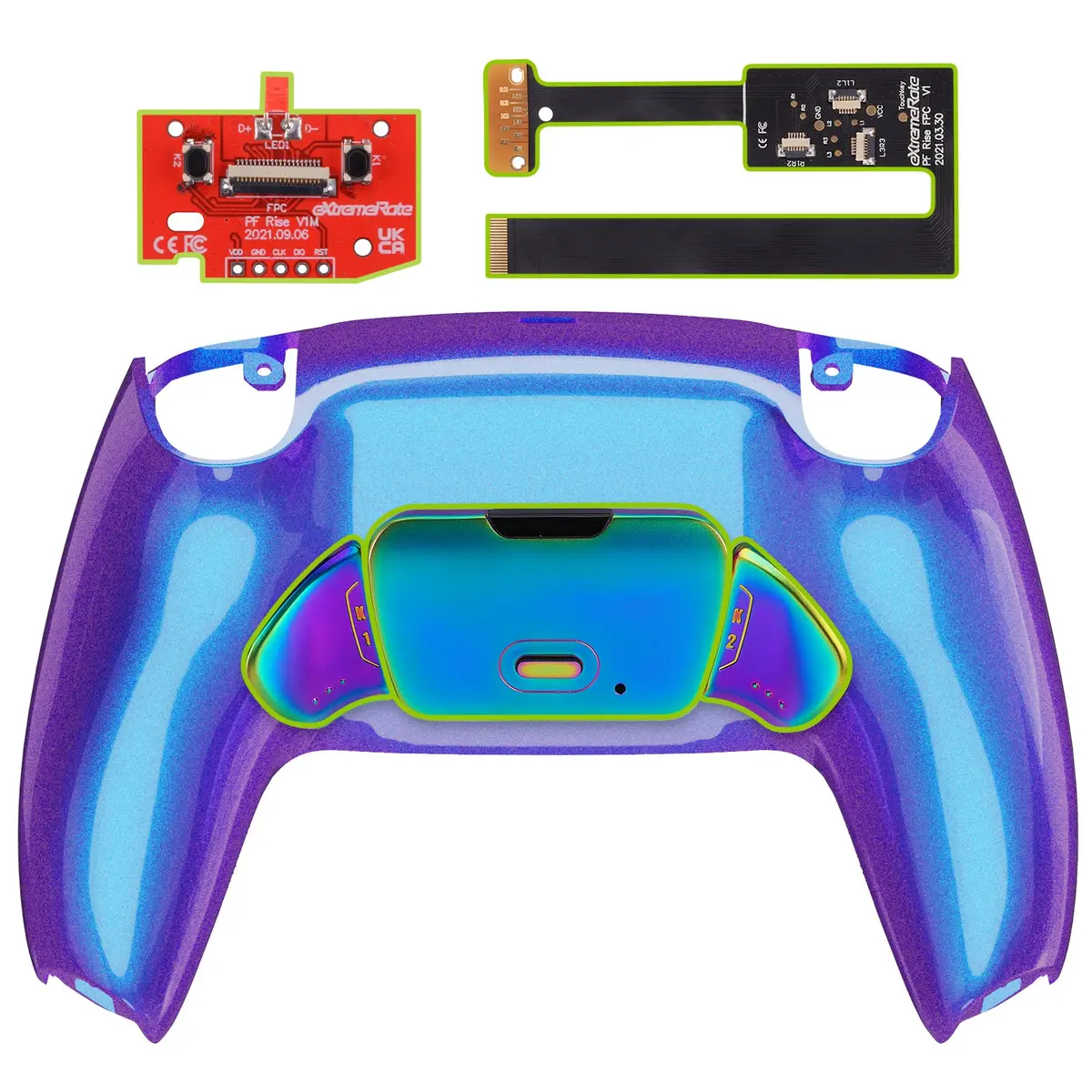 Extremerate Rainbow Aura Blue & Purple Real Metal Buttons (Rmb) Version Rise 2.0 Remap Kit For Ps5 Controller Bdm-010/020 - Chameleon Purple Blue 1