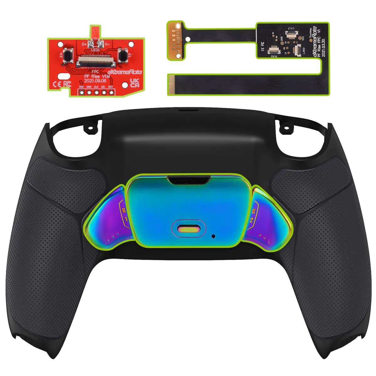 Extremerate Rainbow Aura Blue & Purple Real Metal Buttons (Rmb) Version Rise 2.0 Remap Kit For Ps5 Controller Bdm-010/020 - Rubberized Black 1