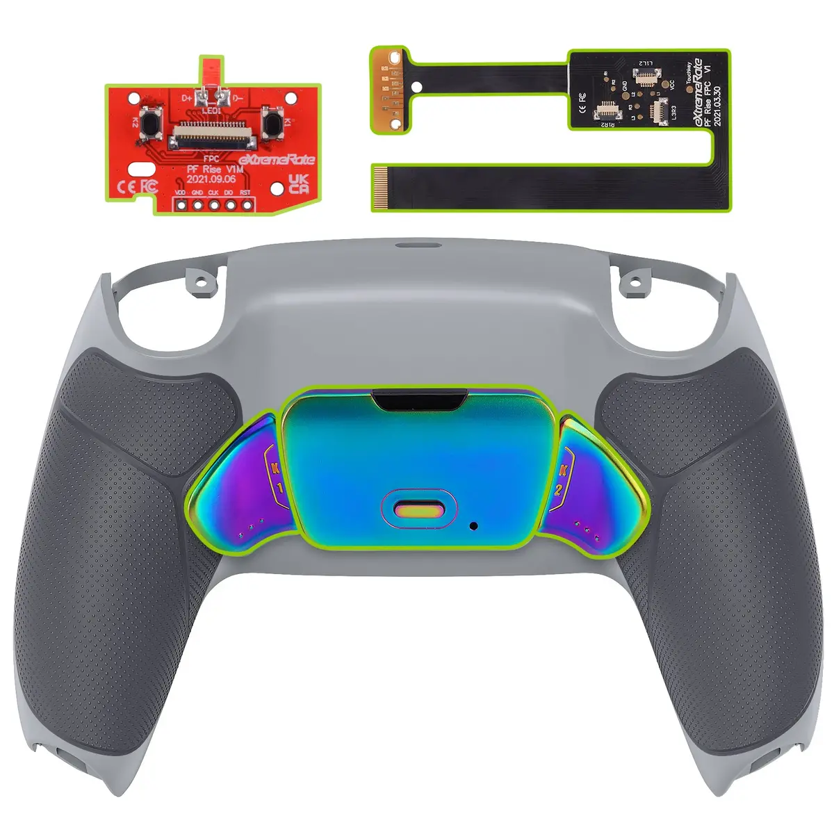 Extremerate Rainbow Aura Blue & Purple Real Metal Buttons (Rmb) Version Rise 2.0 Remap Kit For Ps5 Controller Bdm-010/020 - Rubberized New Hope Gray & Classic Gray 1