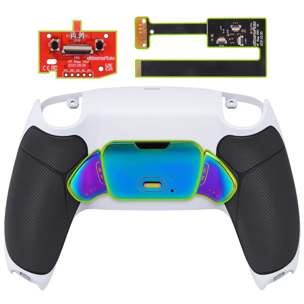 Extremerate Rainbow Aura Blue & Purple Real Metal Buttons (Rmb) Version Rise 2.0 Remap Kit For Ps5 Controller Bdm-010/020 - Rubberized White Black 1