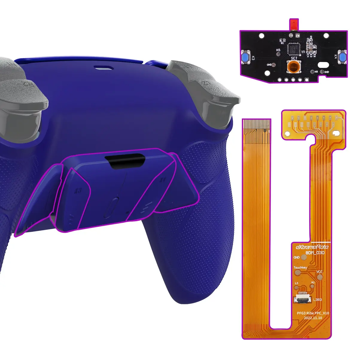 Extremerate Remappable Rise4 Remap Kit For Ps5 Controller Bdm-030/040/050 - Rubberized Cobalt Blue 1