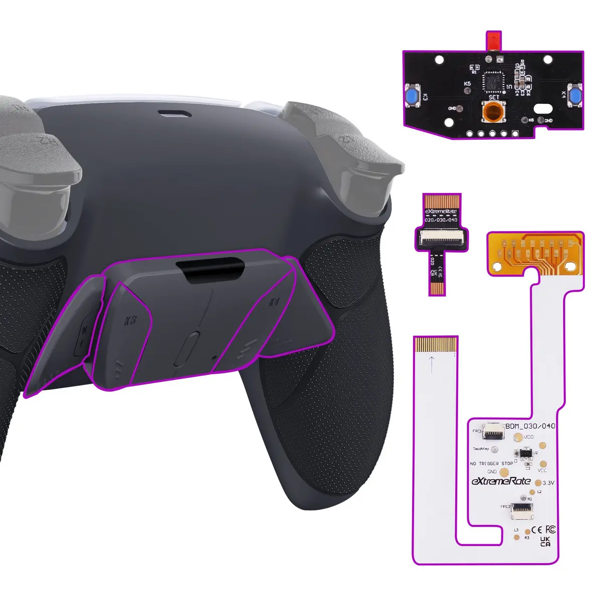 Extremerate Remappable Rise4 V3 Remap Kit For Ps5 Controller Bdm-030/040/050 - Rubberized Dark Gray 1