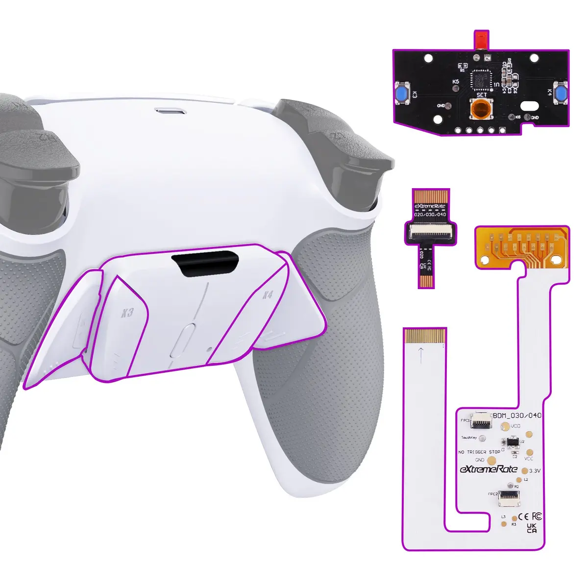 Extremerate Remappable Rise4 V3 Remap Kit For Ps5 Controller Bdm-030/040/050 - Rubberized Gray 1