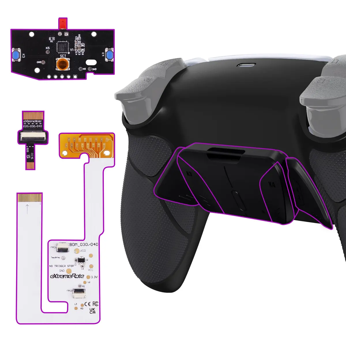 Extremerate Remappable Rise4 V4 Remap Kit For Ps5 Controller Bdm-030/040/050/060 - Rubberized Black 1