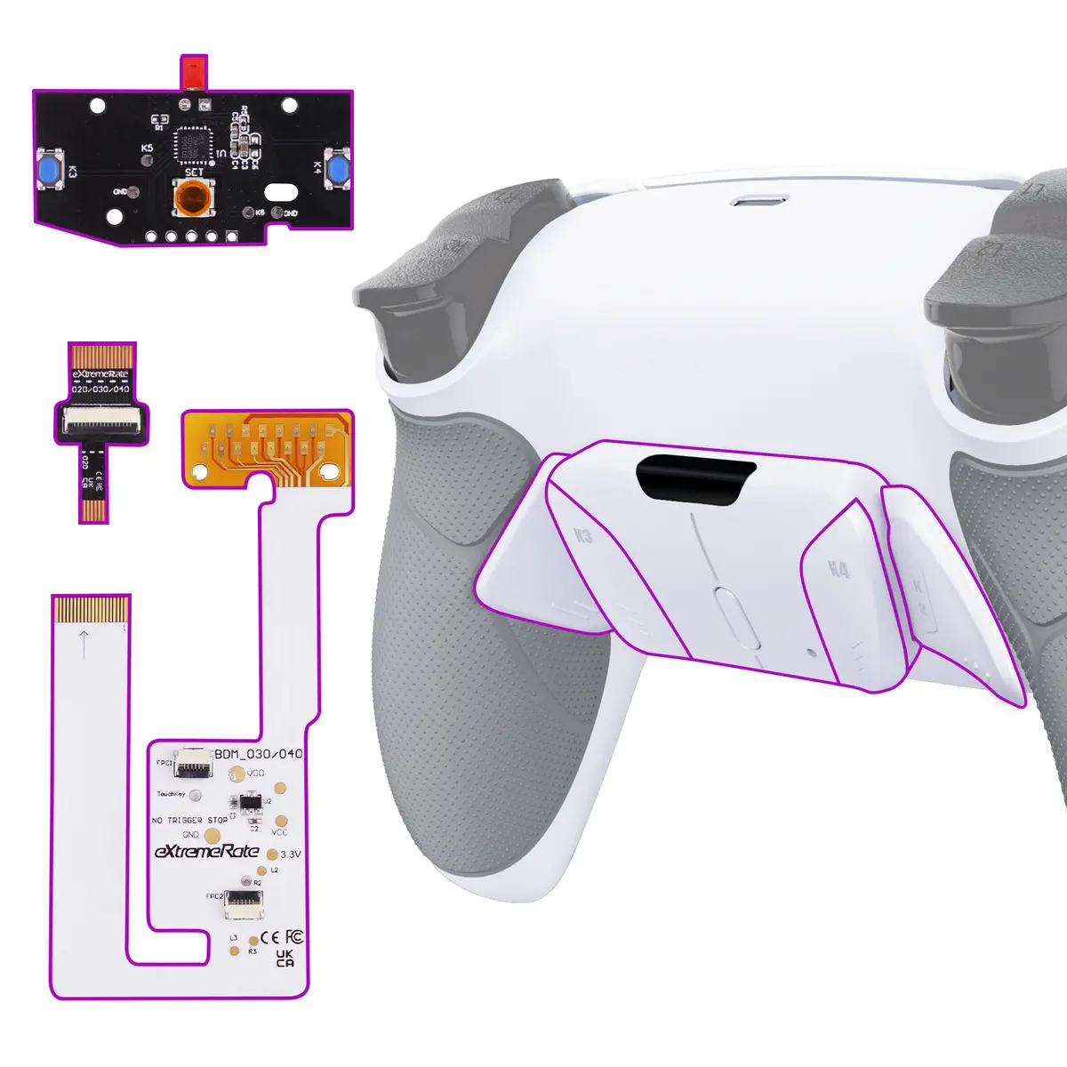 Extremerate Remappable Rise4 V4 Remap Kit For Ps5 Controller Bdm-030/040/050/060 - Rubberized White 1