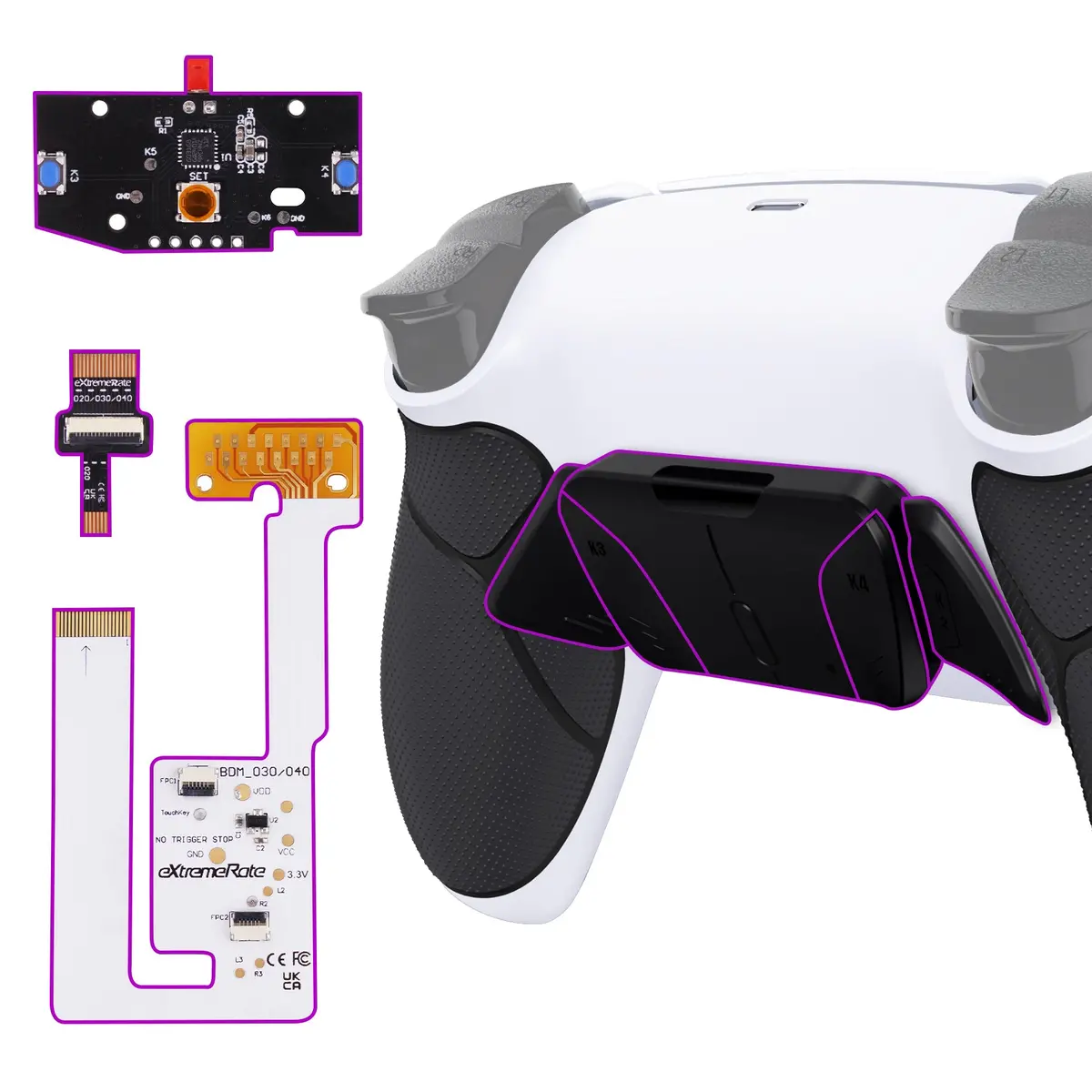 Extremerate Remappable Rise4 V4 Remap Kit For Ps5 Controller Bdm-030/040/050/060 - Rubberized White Black- Black 1
