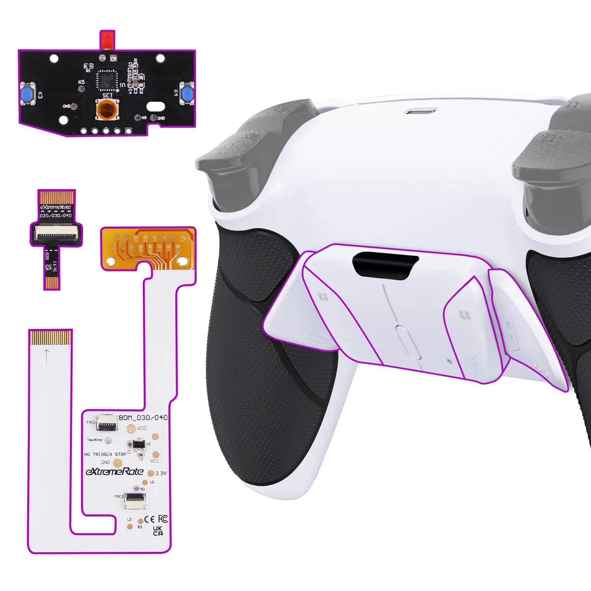 Extremerate Remappable Rise4 V4 Remap Kit For Ps5 Controller Bdm-030/040/050/060 - Rubberized White Black- White 1