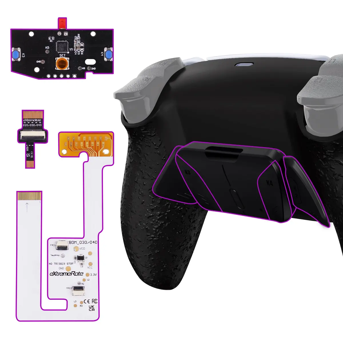 Extremerate Remappable Rise4 V4 Remap Kit For Ps5 Controller Bdm-030/040/050/060 - Textured Black 1