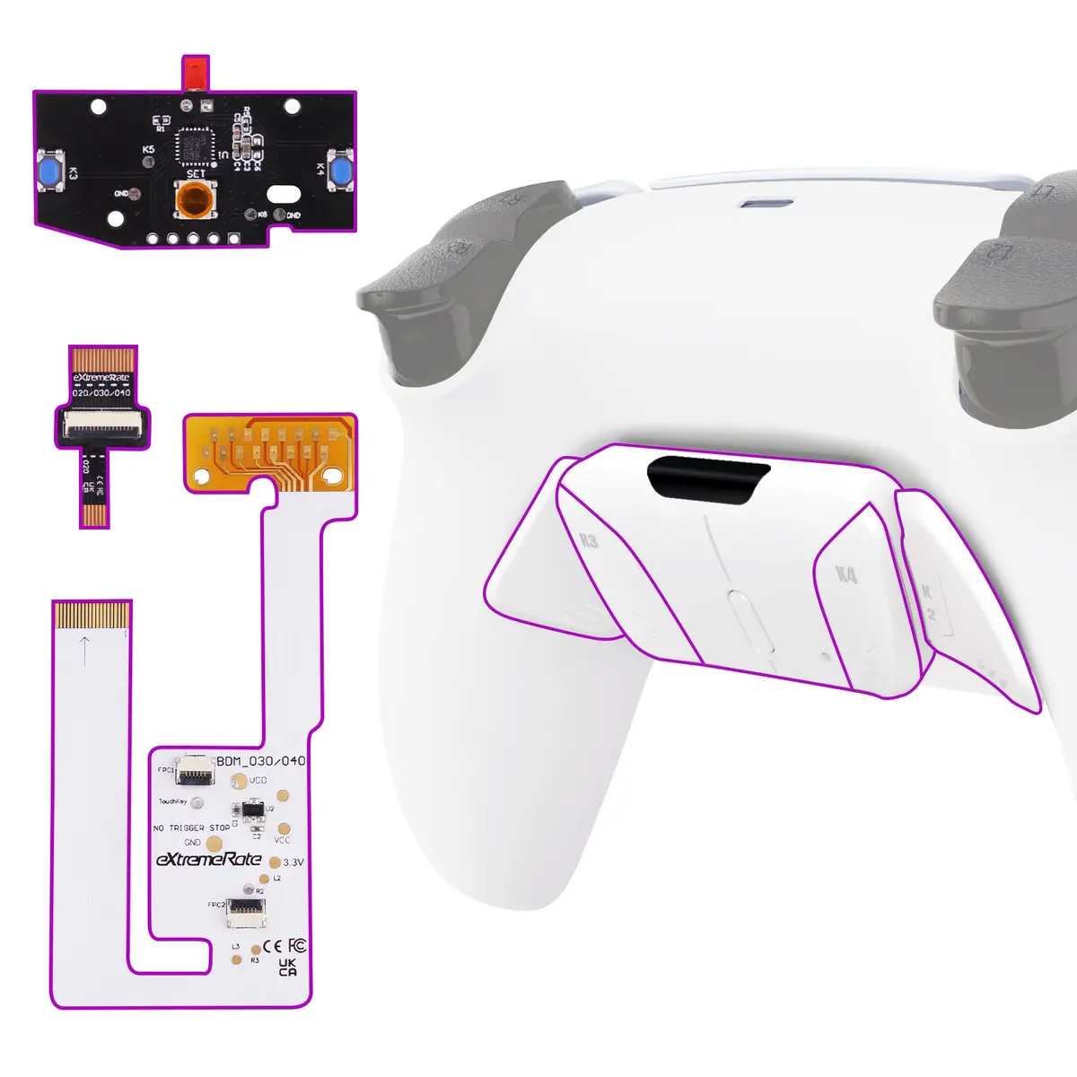 Extremerate Remappable Rise4 V4 Remap Kit For Ps5 Controller Bdm-030/040/050/060 - White 1