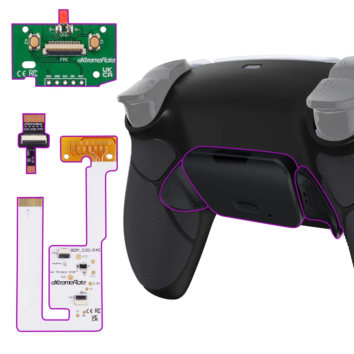 Extremerate Remappable Rise V4 Remap Kit For Ps5 Controller Bdm-030/040/050/060 - Rubberized Black 1
