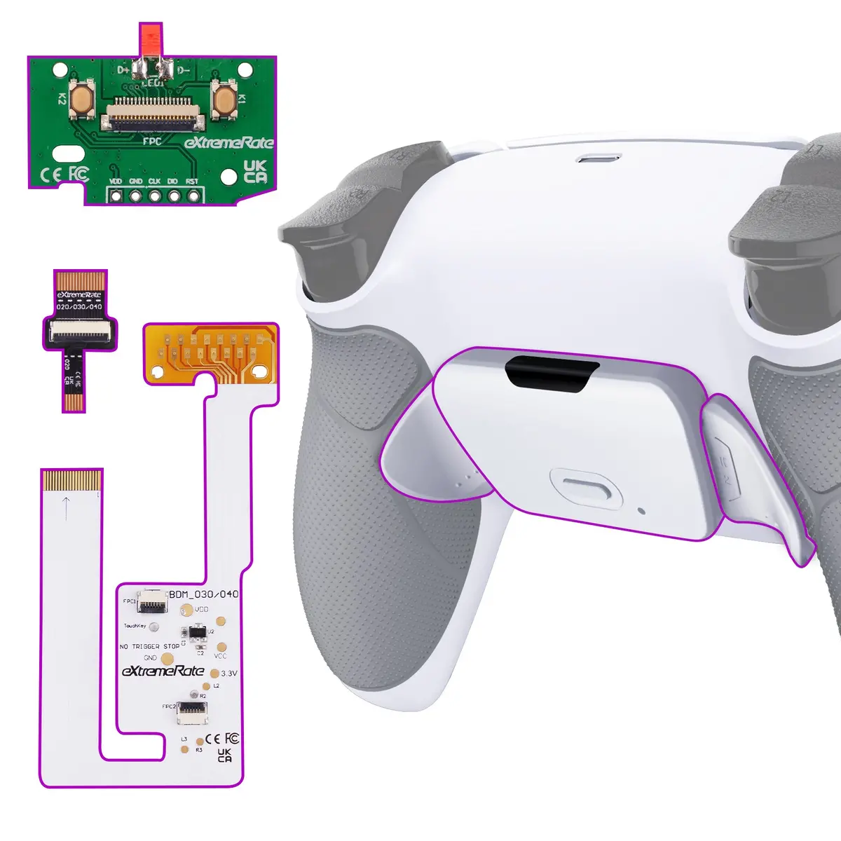 Extremerate Remappable Rise V4 Remap Kit For Ps5 Controller Bdm-030/040/050/060 - Rubberized White 1