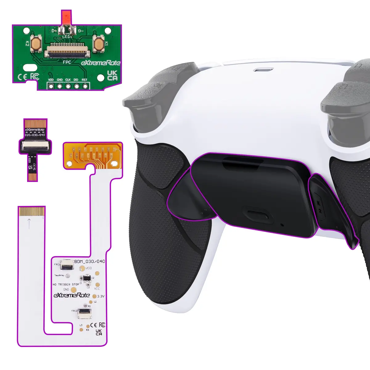 Extremerate Remappable Rise V4 Remap Kit For Ps5 Controller Bdm-030/040/050/060 - Rubberized White Black- Black 1