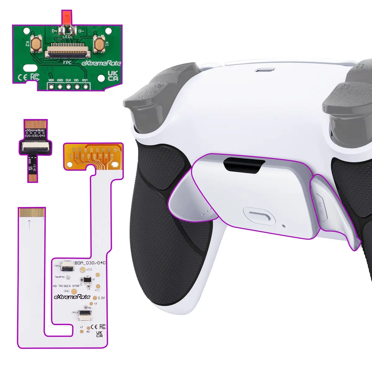 Extremerate Remappable Rise V4 Remap Kit For Ps5 Controller Bdm-030/040/050/060 - Rubberized White Black- White 1