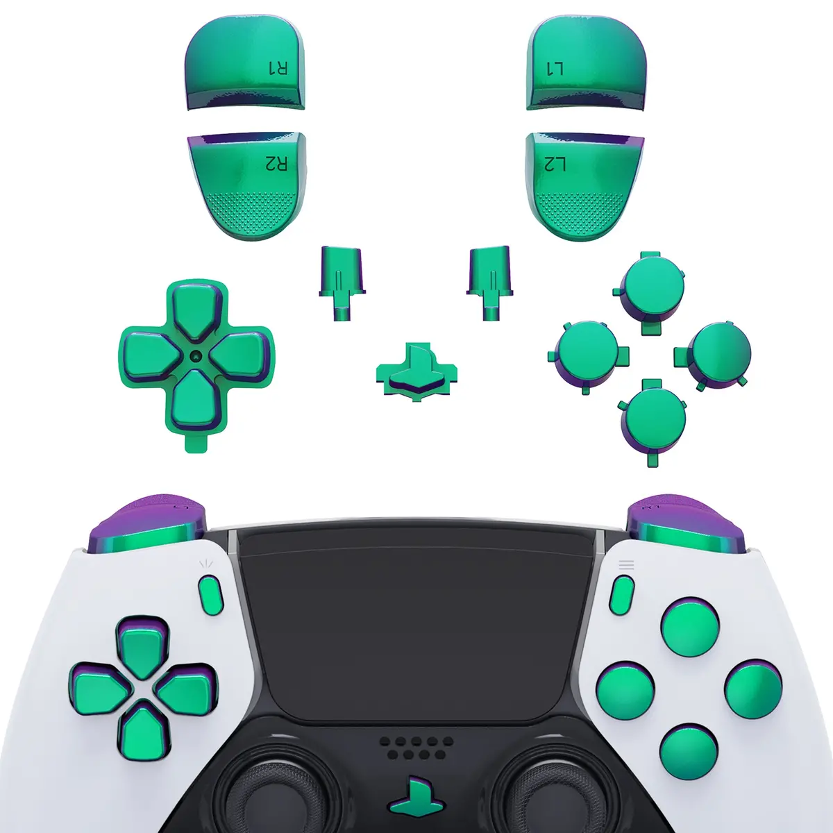 Extremerate Replacement Full Set Buttons Compatible With Ps5 Edge Controller - Chameleon Green Purple 1