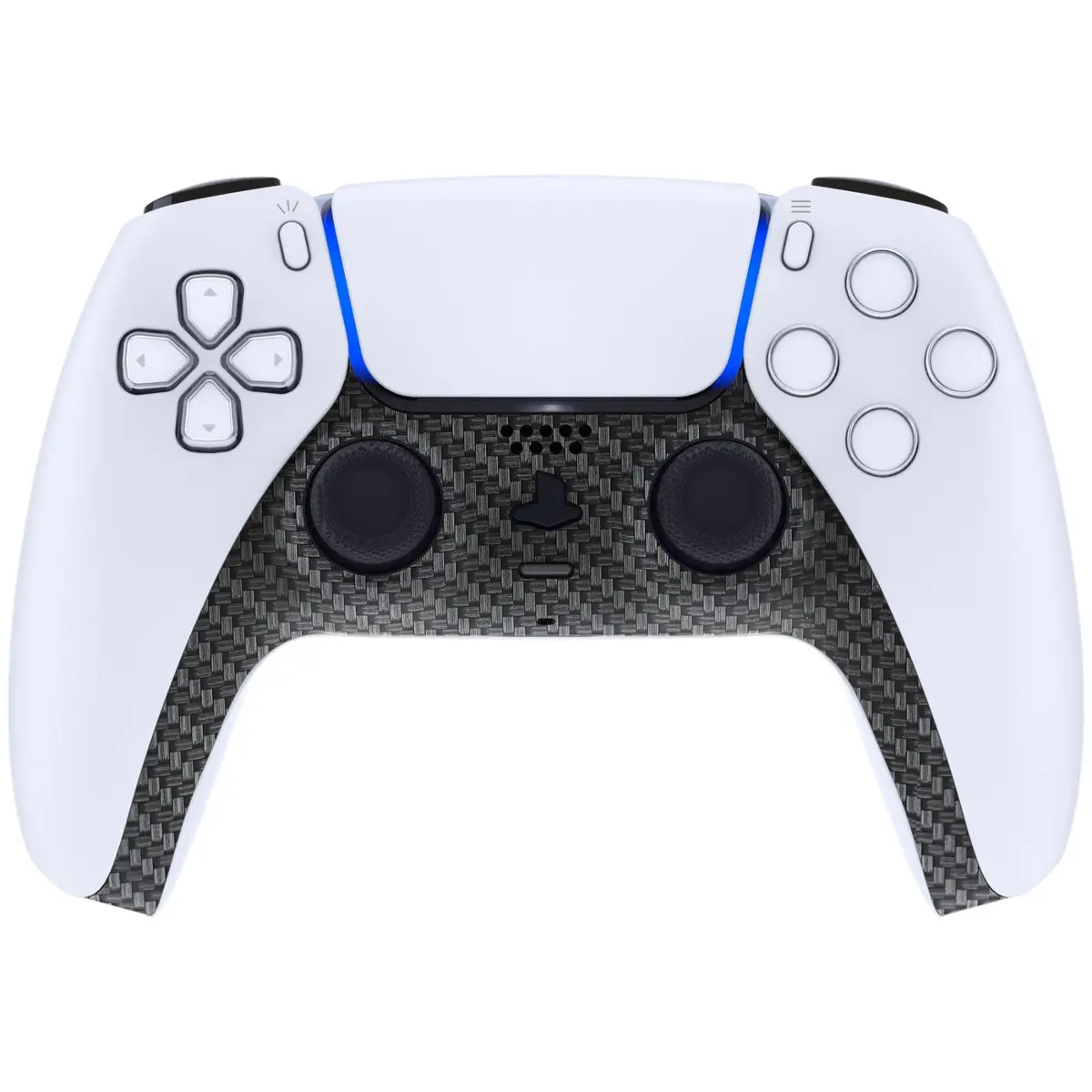 Extremerate Replacement Decorative Trim Shell With Accent Rings Compatible With Ps5 Controller Bdm-010/020/030/040/050 - Black Silver Carbon Fiber 2