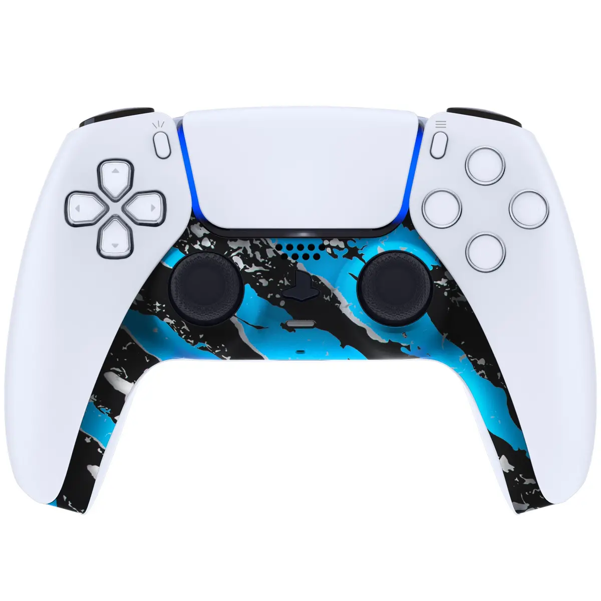 Extremerate Replacement Decorative Trim Shell With Accent Rings Compatible With Ps5 Controller Bdm-010/020/030/040/050 - Blue Coating Splash 2
