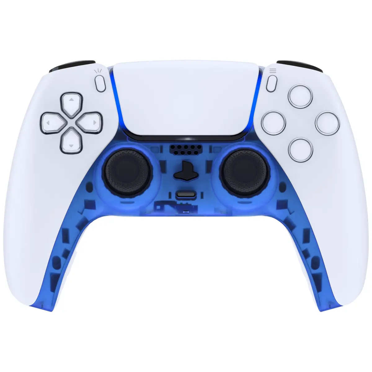 Extremerate Replacement Decorative Trim Shell With Accent Rings Compatible With Ps5 Controller Bdm-010/020/030/040/050 - Clear Blue 2