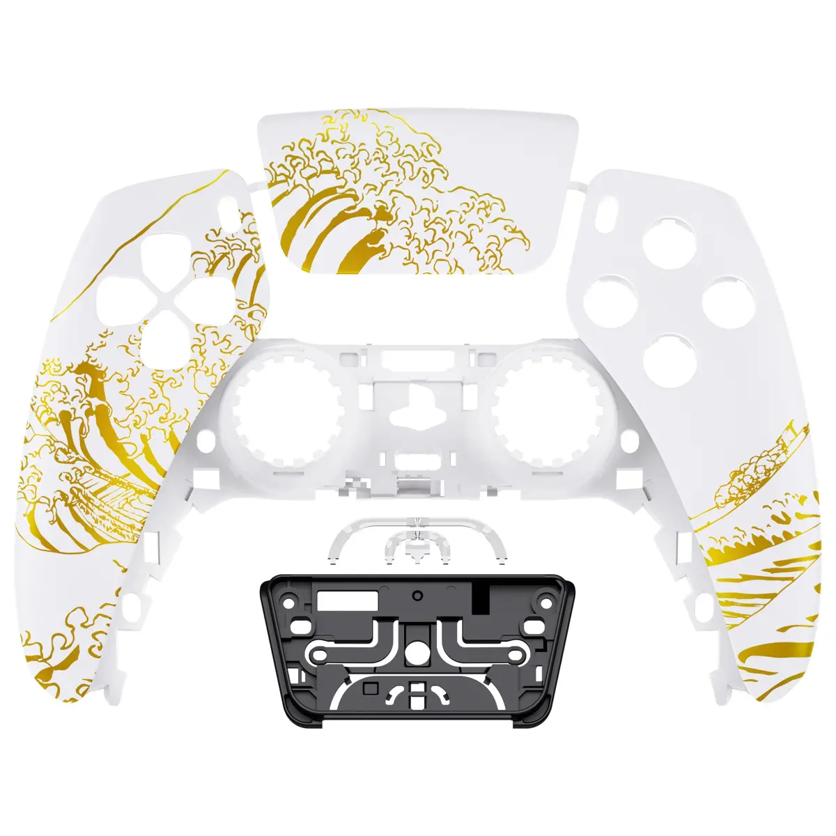 Extremerate Replacement Front Housing Shell With Touchpad Compatible With Ps5 Controller Bdm-010/020/030/040/050/060 - The Great Golden Wave Off Kanagawa - White 1