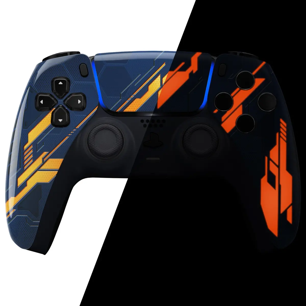 Extremerate Replacement Front Housing Shell With Touchpad Compatible With Ps5 Controller Bdm-010/020/030/040/050 - Glow In Dark Mecha - Orange 2
