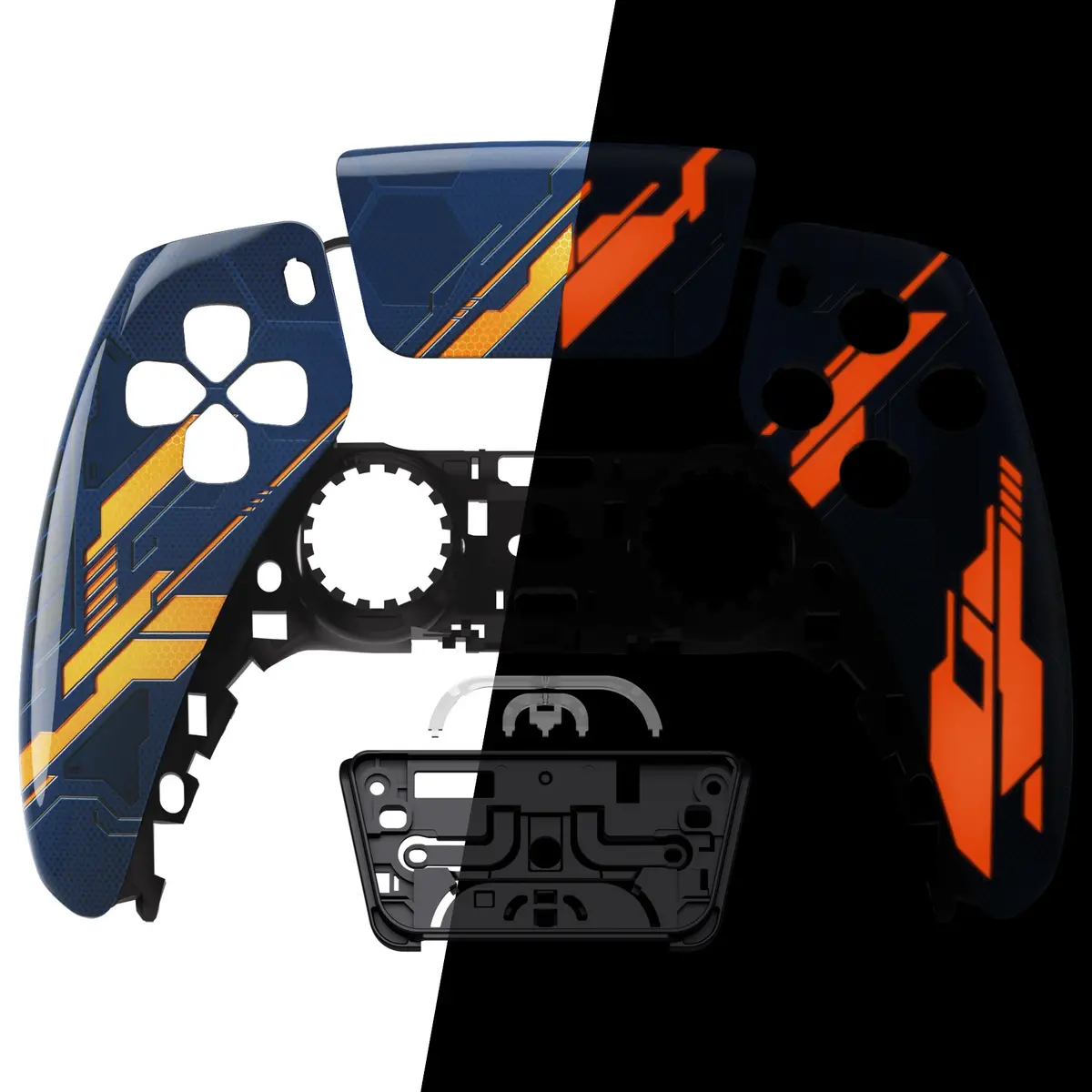 Extremerate Replacement Front Housing Shell With Touchpad Compatible With Ps5 Controller Bdm-010/020/030/040/050 - Glow In Dark Mecha - Orange 1
