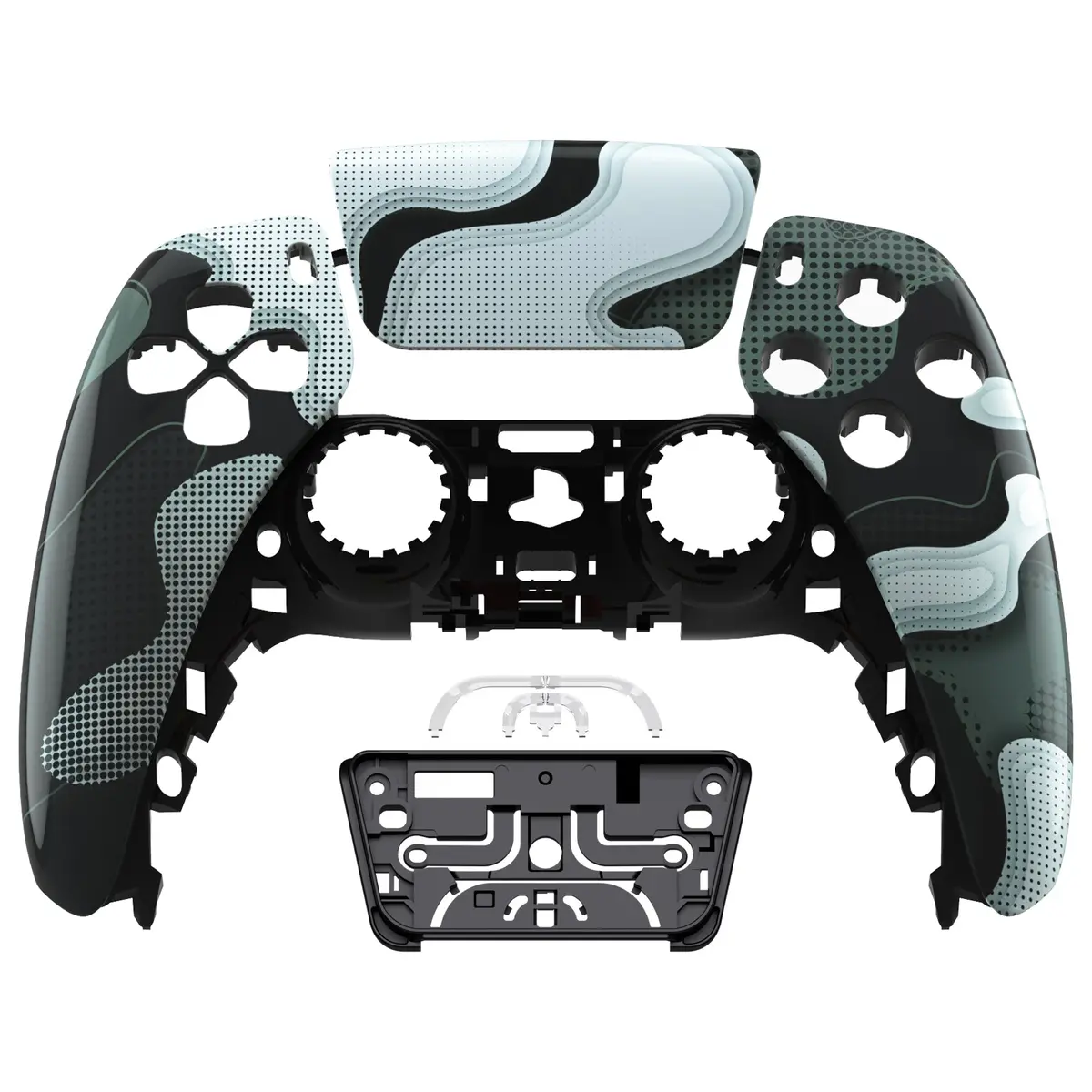 Extremerate Replacement Front Housing Shell With Touchpad Compatible With Ps5 Controller Bdm-010/020/030/040/050 - Black White Camouflage 1