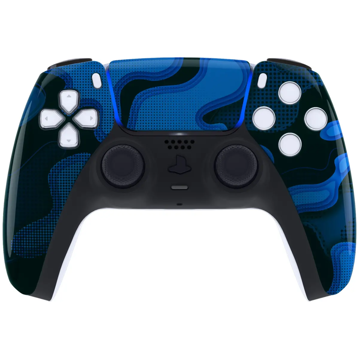 Extremerate Replacement Front Housing Shell With Touchpad Compatible With Ps5 Controller Bdm-010/020/030/040/050 - Blue Black Camouflage 2