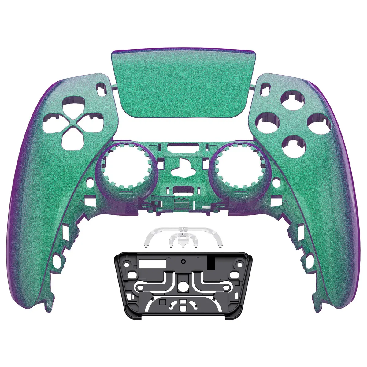 Extremerate Replacement Front Housing Shell With Touchpad Compatible With Ps5 Controller Bdm-010/020/030/040/050 - Chameleon Green Purple 1
