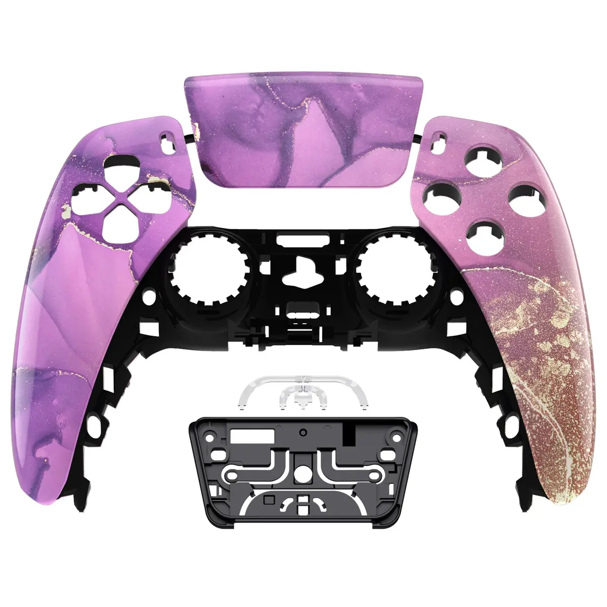 Extremerate Replacement Front Housing Shell With Touchpad Compatible With Ps5 Controller Bdm-010/020/030/040/050 - Cosmic Purple Gold Marble 1