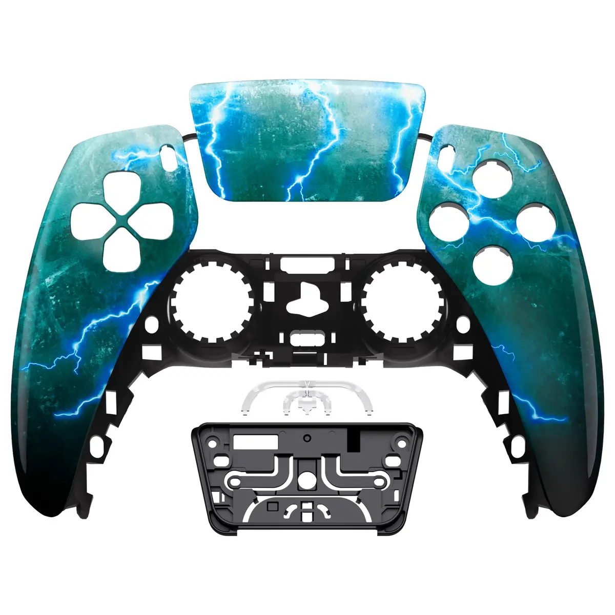 Extremerate Replacement Front Housing Shell With Touchpad Compatible With Ps5 Controller Bdm-010/020/030/040/050 - Green Storm Thunder 1