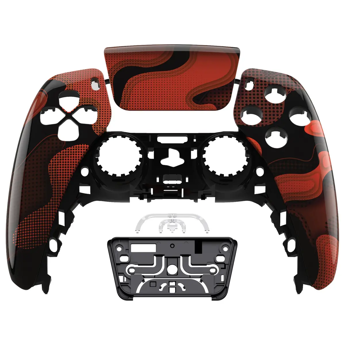 Extremerate Replacement Front Housing Shell With Touchpad Compatible With Ps5 Controller Bdm-010/020/030/040/050 - Red Black Camouflage 1