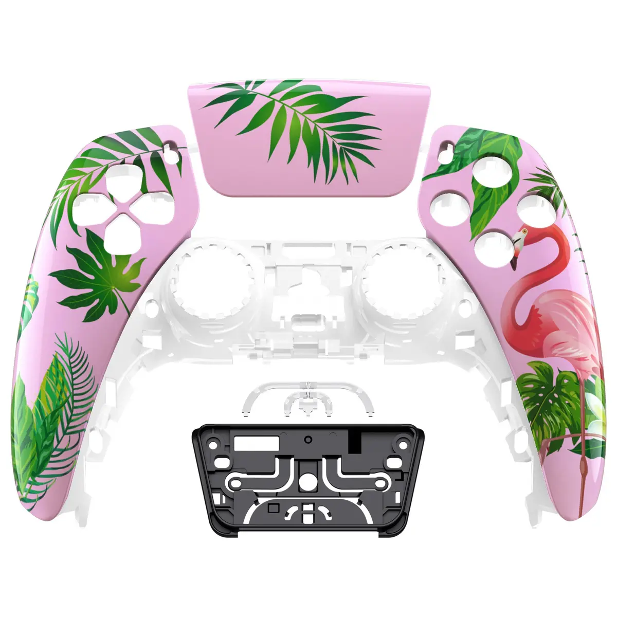 Extremerate Replacement Front Housing Shell With Touchpad Compatible With Ps5 Controller Bdm-010/020/030/040/050 - Tropical Flamingo 1