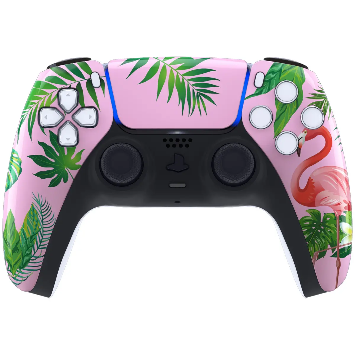 Extremerate Replacement Front Housing Shell With Touchpad Compatible With Ps5 Controller Bdm-010/020/030/040/050 - Tropical Flamingo 2