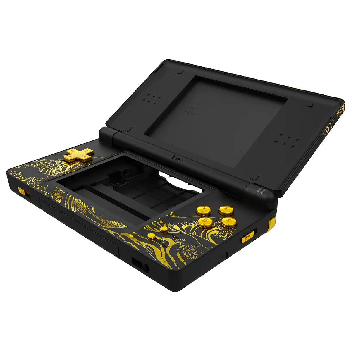Extremerate Replacement Full Housing Shell & Buttons With Screen Lens For Nintendo Ds Lite Ndsl - The Great Golden Wave Off Kanagawa - Black 1